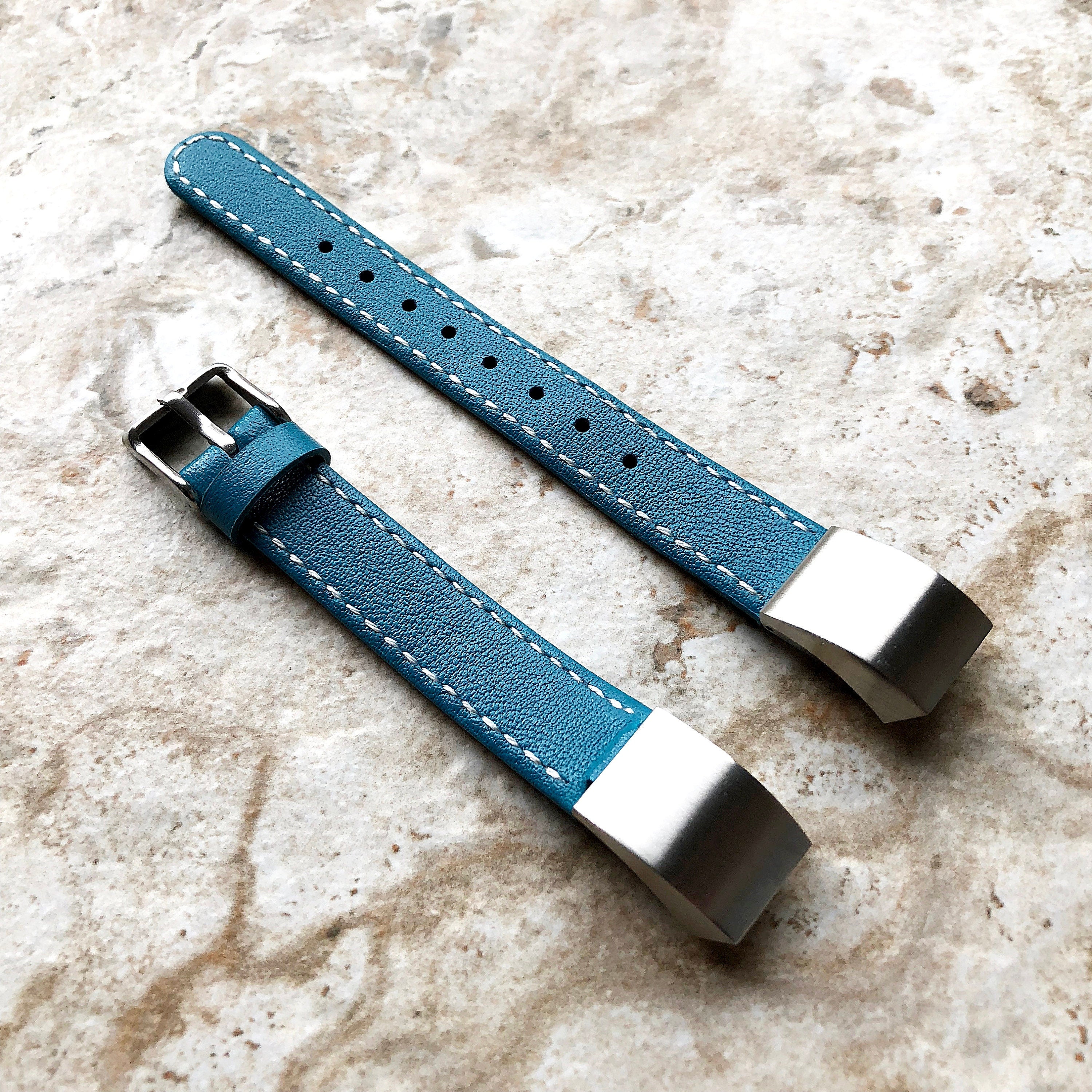 Fitbit Alta HR Blue Stylish Unisex Soft Leather Band Strap with Stitching Details Quick Release Adapters Included Ready to Attach